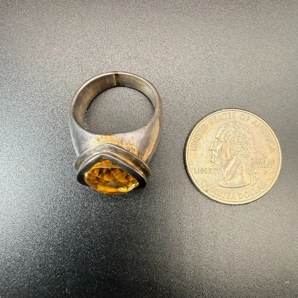 Vintage Sterling Silver 925 Huge Yellow Citrine Ring - Picture 6 of 6